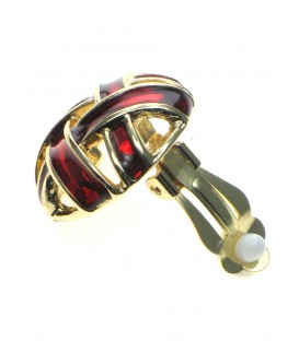 ronde rood met goudkleurige open clip oorbellen