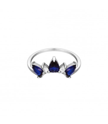 Zilverkleurige ring in vorm van kroon met blauwe stenen (16)