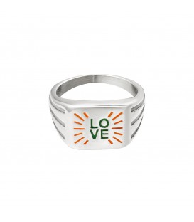 Zilverkleurige ring met groene tekst 'LOVE' (18)