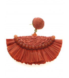 Terracotta oorhangers met glaskralen en raffia