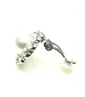 Mooie oorclips met heldere strass steentjes en witte parel