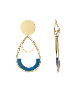 Goudkleurige Oorclips met Blauwe Hanger - Must-have Modeaccessoire