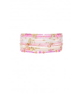 Roze gekleurde glas kralen armband met meerdere strengen