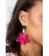 Fuchsia Roze Bloem Oorhangers met Groen Stras Steentje Elegante Bloemen Oorbellen