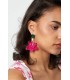 Fuchsia Roze Bloem Oorhangers met Groen Stras Steentje Elegante Bloemen Oorbellen