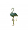 Groene broche met een flamingo motief en strasssteentjes