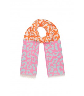 Oranje met roze winter sjaal met print