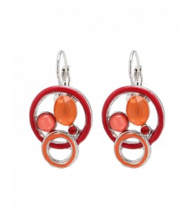 Rood met oranje oorbellen met glas steentjes