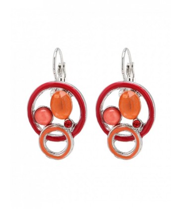 Rood met oranje oorbellen met glas steentjes