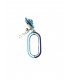 Oorclips met blauwe raffia en blauwe langwerpige hanger