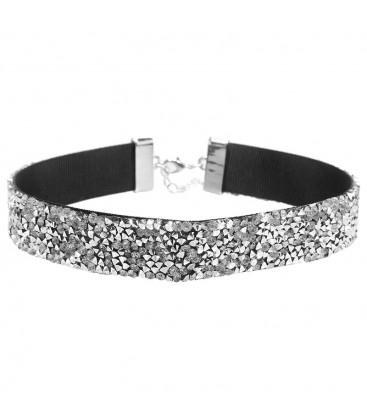 Trendy choker met mooie glinsterende zilverkleur strass steentjes